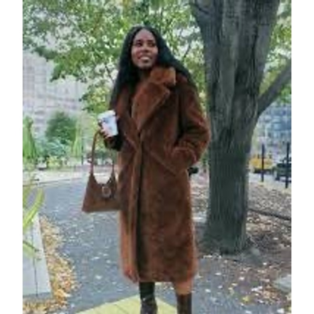 New Vine & Valley Brown Teddy Faux Fur Longline Coat M Oversized Y2K Statement